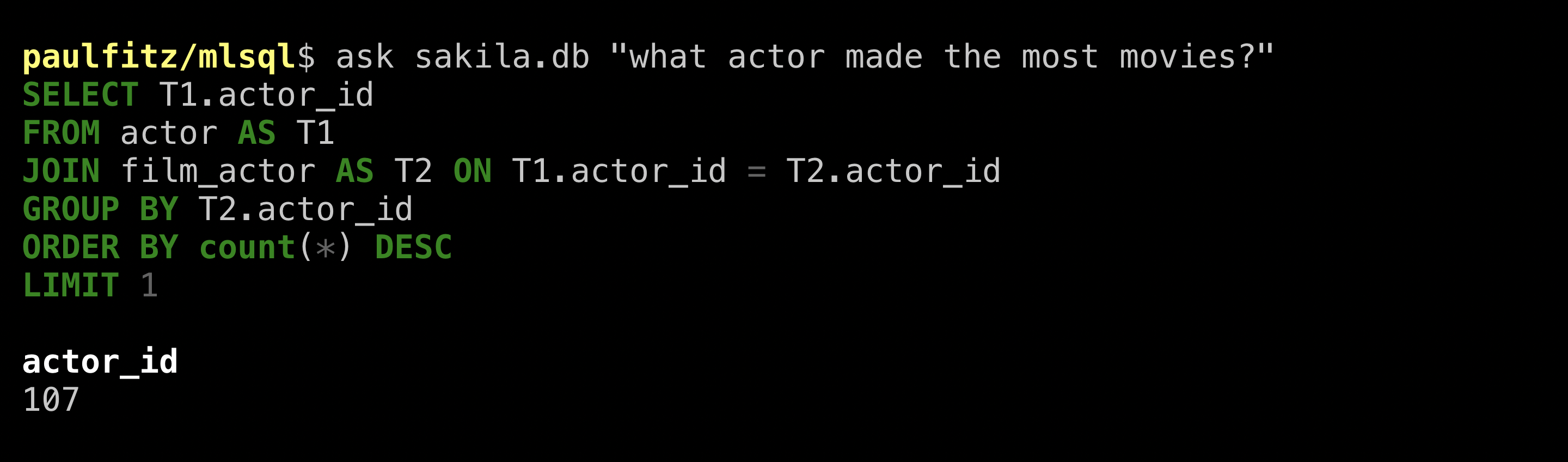 machine query for acting-est actor