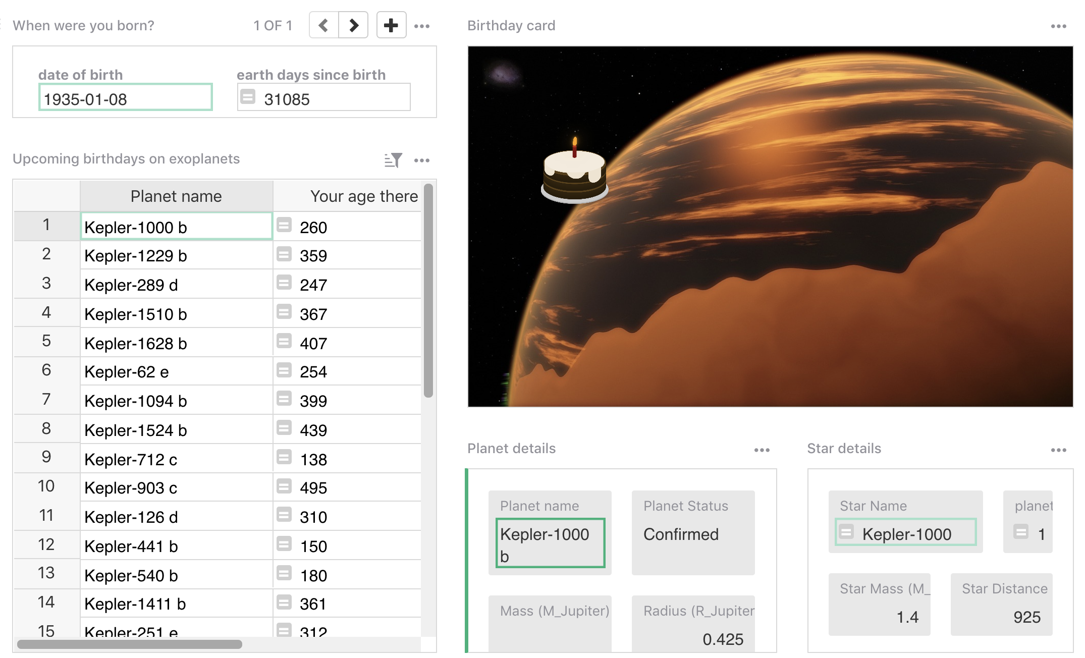 exoplanet birthdays